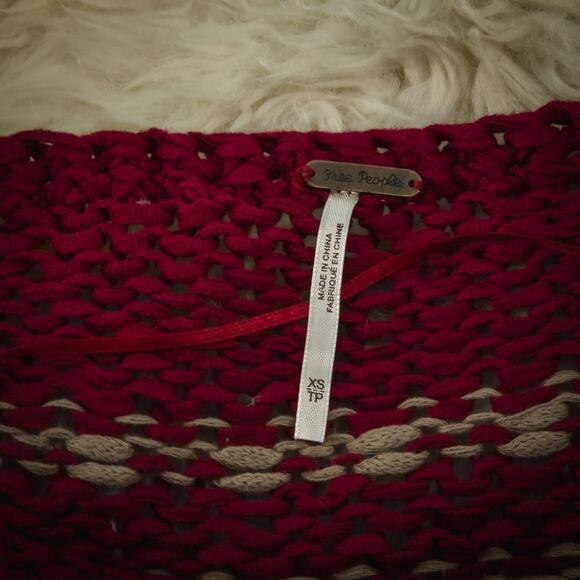 Free People Size XS Over And Easy Stripe Red Tan Scoop Dolman Sleeve Sweater - Picture 4 of 7